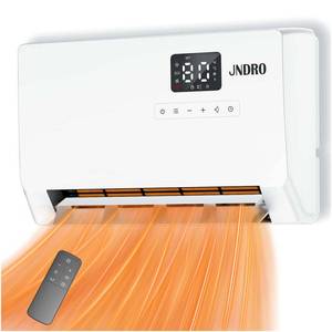 lot 1122 image: Wall-Mounted Space Heater with ECO Thermostat and Remote Control, LED Display, 60°90°120° Oscillation Modes, 24-Hour Timer, Indoor Electric Space Heater - Retail $90