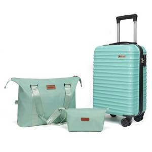 lot 1123 image: Aklsvion Luggage Set 3 Piece Luggage Set ABS hardshell Spinner Wheels Luggage Carry on Suitcase with Weekender bag & Toiletry bag, the bag is a back pack style instead of stock photo style - Retail $89