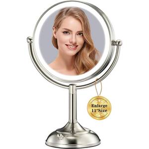 lot 1124 image: VESAUR 11.8 Extra Large 17 Tall Lighted Makeup Mirror, 1X5X10X 3-Sided Magnifying Mirror with 96 LEDs, 3 Color Dimmable Lights, 360° Swivel Dual Power Vanity Mirror, Nickel Finish Luxury Gift Box, tested - Retail $90