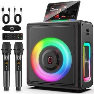 lot 1169 image: Karaoke Machine, Portable Bluetooth 5.3 Speaker with 3 Wireless Microphones for Adults, PA System with Pitch Correction & Echo Adjustment, Supports TWSTF CardUSBAUXLive for Home Party - Retail $130