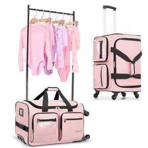 lot 1176 image: Fanwoli 28 Dance Bag with Garment Rack 4 Wheels  Detachable 360° Wheels  Ultra-Light Collection  Ideal Competition Duffle Bag for Dream, Pink - Retail $140