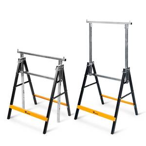 lot 1177 image: WORKESS Metal Saw Horses 2 pack Folding Heavy Duty 880 lbs Load Capacity Saw Horse Adjustable 7 Level Height for Woodworking - Retail $90