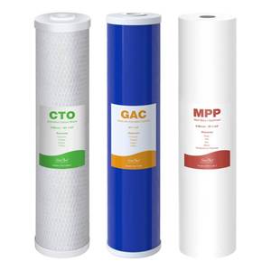 lot 1196 image: SimPure Whole House Water Filter Cartridges 5 Micron 20 x 4.5 PPGACCTO 3-Stage Sediment and Carbon Filter Set, for DB20P-3, DGD-5005-20, GAC-20BB, FC25B, 1 Set - Retail $130