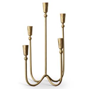 lot 1197 image: Large Iron Candelabra Centerpieces for Tables, 17.7 Tall Taper Candle Holders, Vintage Brass Gold Candlestick Holders, Antique Fireplace Mantel Decorations for Living Room, 5 Arms - Retail $50