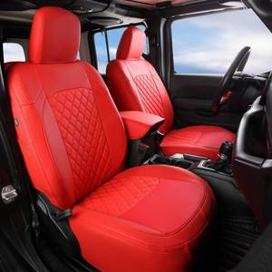 lot 1203 image: GIANT PANDA Jeep Wrangler 4 Door JL 2018-2026 Full Set Car Seat Covers for Sahara Sport Rubicon Unlimited Willys Without Rear Cup Holder, Customized Faux Leather - (Red) - Retail $219