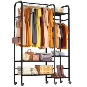 lot 1231 image: Korfile Portable Closets For Hanging Clothes,Wardrobe Closet Racks For Hanging Clothes,Sturdy Clothes Rack Heavy Duty,5-Tier Metal Freestanding Clothing Racks With Shelves, 45 X 16 X 69 - Retail $80