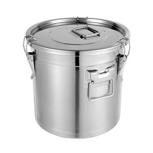 lot 1242 image: DYNAMI 5.5Gal 304 Stainless Steel Airtight Container with Lid and Locking Clamp,17-38Lbs Metal Bucket Large Stainless Steel Canisters for Kitchen,Dog FoodBird SeedCoffee Storage Container(21L) - Retail $89