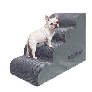 lot 1247 image: PAWSCART Dog Stairs for Dogs and Cats, 4-Step Dog Steps for Bed, 19.6 H Pet Stairs for High Bed, Pet Ramp for Couch, Sofa, Non-Slip Surface Removable Washable Cover, Grey - Retail $35