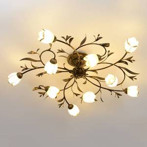 lot 1283 image: Aeyee Flower Semi Flush Mount Ceiling Light, Rustic Ceiling Fixture with Frosted Glass Shade, Sputnik Chandelier for Living Room, Dining Room (10 Lights) - Retail $200
