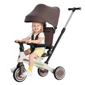 lot 1289 image: Winhope Kids Tricycle, 6 in 1 Babys Tricycle Toddler Trike with Adjustable Push Handle, Reversible Seat and Canopy, Baby Stroller for 1-6 Year Olds, Suitable for Outdoor Activities - Retail $100