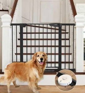 lot 8507 image: Cumbor 29.7-46 Baby Gate for Stairs, Moms Choice Awards Winner-Auto Close Dog Gate for The House, Gifts for Mom, Easy Install Pressure Mounted Pet Gates for Doorways, Black