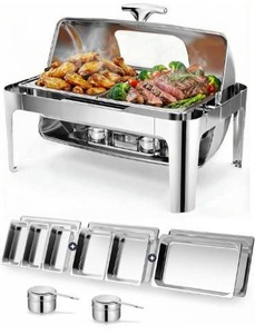 lot 8509 image: 13QT Roll Top Chafing Dishes for Buffet Catering Food Warmer for Parties, Birthday, Wedding, Christmas, 1 Full Size & 2 Half-Size & 3 13 Size Chafing Server Dish, 1 Water Pan-Glass Window