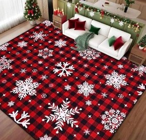 lot 8510 image: ASPMIZ Christmas Area Rugs 8x10 Snowflake Rugs for Living Room Washable Rug Non Slip, Red Buffalo Plaid Rugs for Bedroom, Low Pile Carpet for Dinning Room Nursery, Checkered Christmas Decoration, Red