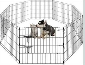 lot 8513 image: PEEKABOO Dog Pen Pet Playpen Dog Fence Indoor Foldable Metal Wire Exercise Puppy Play Yard Pet Enclosure Outdoor 8 Panels 24 Inch (Only Black playpen)