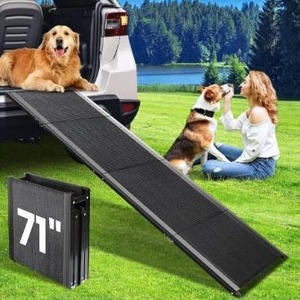 lot 8523 image: Dog Ramp for Car, 71x 17 Extra Long Folding Dog Ramps, Pet Ramp for Large Dogs with Non-Slip Rug Surface, Portable Dog Steps Up to 200LBS, Outdoor Dog Ramp for Car, SUV, Truck