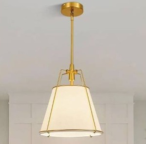 lot 8526 image: Modern Pendant Light Fixtures with 12 White Linen Fabric Shade, Adjustable Hanging Light Fixture,Drum Gold Vintage Chandelier for Kitchen Island Bedroom Dining Room Foyer Entryway