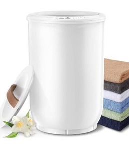 lot 8527 image: Large Towel Warmer for Bathroom - Heated Towel Warmers Bucket, Wood Handle, Auto Shut Off, Fits Up to Two 40X70 Oversized Towels, Bathrobes, Blankets, for Mothers Gifts, White