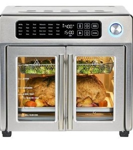 lot 8529 image: Emeril Lagasse Extra Large French Door Air Fryer Toaster Oven Combo, 24 Cooking Functions and Digital Controls, Stainless Steel Finish, 26QT Capacity
