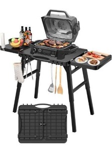 lot 8535 image: GRISUN Universal Folding Grill Cart  Portable Stand for Ninja Woodfire OG700OG800OG900, Blackstone, Ooni  3-Height Adjustable