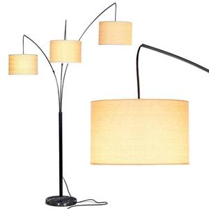 lot 8539 image: Brightech Trilage 9.5W LED Bulb 3 Lights with Shades Arc Floor Lamp  Black