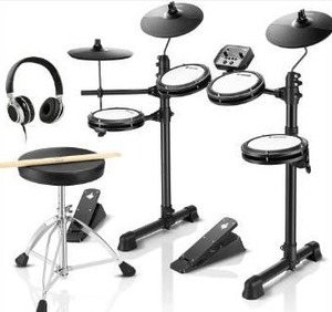 lot 8552 image: Donner DED-80 Electronic Drum Set with 4 Quiet Mesh Pads, 180 Sounds, 2 Pedals, Throne, Headphones, Sticks, and Melodics Lessons