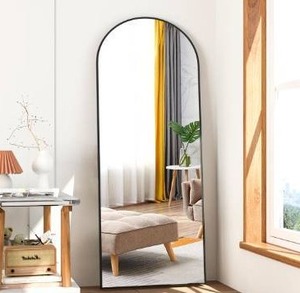 lot 8566 image: Full Length Mirror, 56x16 Arch Mirror Floor Mirror with Stand, Black Arched Full Body Standing or Leaning Mirrors for Bedroom, Living Room