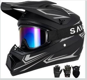 lot 8575 image: Youth Kids Motocross Helmet, Adult ATV Dirt Bike Helmet with Goggles Gloves & Mask Quick, Full Face Motorcycle Helmet with Quick Release Buckle DOT Certified L