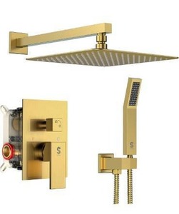 lot 8584 image: SUN RISE 16 Inches Bathroom Luxury Rain Mixer Shower Combo Set Wall Mounted Rainfall Shower Head System Brushed Nickel Finish Shower Faucet Rough-In (16 Inch, Brushed Gold)