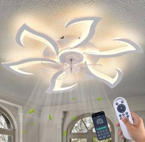 lot 8587 image: Modern Ceiling Fan with Light and Remote, Low Profile White Flush Mount Fandelier Ceiling Fan for Kitchen Bedroom