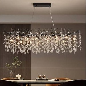 lot 589 image: Modern Black Crystal Chandeliers for Living Room, Tree Branch Chandelier 14 Lights Rectangular 47.2 Hanging Pendant Light Fixture for Kitchen Island Dining Room Foyer Entryway Retail$400
