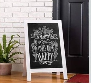 lot 8602 image: Glitzhome A-Frame Chalkboard Sign 30x20 Wooden Sandwich Board Easel Sign Outdoor Standing Wall Chalkboard for Restaurants, Cafes, Weddings(White)