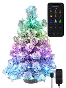lot 8607 image: Brizled Snow Flocked Smart Christmas Tree, 22.8in Mini Christmas Tree with 100 LED RGB Lights, AppVoice Control 159 Scenes Tabletop Xmas Tree USB C Small Tree Work with PD Power for Fireplace Desk