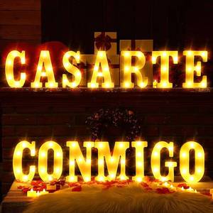 lot 8609 image: Aurelema Casarte Conmigo Light up Letters, 8.3 Marry Me Decor Letters in Spanish 14 LED Lights with Rose Petals Marry Me Sign Romantic Proposal Decorations for Valentines Day Wedding Engagement