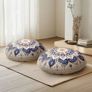 lot 8610 image: DAWNYIELD Meditation Cushion Set of 2, 32 Inch Extra Thick Memory Foam Round Floor Pillow with Removable Washable Cover, Bohemian Mandala Yoga Cushion for Adults - Ideal Holiday Decor, Blue