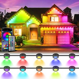 lot 8616 image: 50FT Permanent Outdoor Lights, Waterproof 2-in-1 Eaves &amp Ground Stakes LED String Lights with AppRemote Control for House, Garden&nbspSmart Color-Changing Lighting for Halloween Christmas Decorations