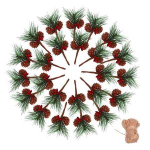 lot 8641 image: Geefuun 24Pieces Christmas Artificial Pine NeedlePick Decorations 1 Pack Jute Twine Rope - Xmas Party Gift Wrapping Decor Wreaths Arrangement Tree Ornaments Wedding Supplies