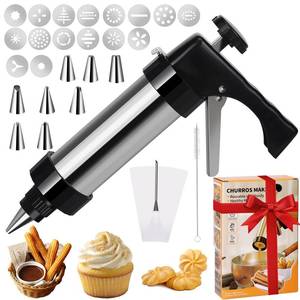 lot 8649 image: Cookie Press Gun Decorating Kit, 27 Pcs Premium Baking Tool Kit for Cookie Press and Cake Decorating with 16 Cookies Discs 8 Icing Tips and Cleaning Brush, DIY Christmas Cookies Maker Gifts for Wome