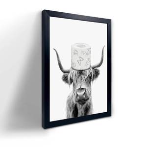 lot 8650 image: Toilet Paper On Head,Black Framed Funny Animal Prints, Vintage Black and White Rustic Style Cute Bathroom Cow Canvas Art Poster for Bathroom Restroom Decoration, Farmhouse Wall Decor