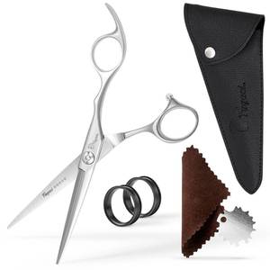 lot 8654 image: Professional Hair Scissors 5.5 Inch with Extremely Sharp Blades, 440C Steel Hair Cutting Scissors, Durable, Smooth Motion & Fine Cut, Barber Scissors with Elegant Sheath, Cleaning Leather & Key