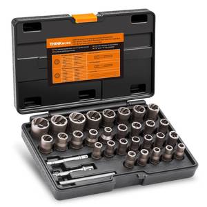 lot 8670 image: THINKWORK Bolt Extractor Kit, 32-Piece Nut Extractor Socket Set, 14 & 38 Drive Rounded Bolt Remover, Lug Nut Removal Tool for Damaged, Rusted, Rounded-Off, Stripped Fasteners