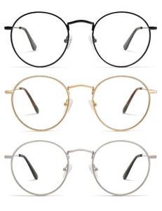 lot 8673 image: AMOMOMA 3-Pack Retro Round Reading Glasses for Men Women Trendy Blue Light Blocking Computer Readers Metal Frame AM6101 Mix (2.25 Magnification Strength)