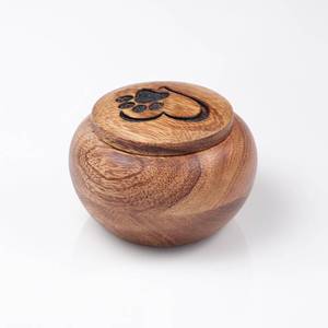 lot 8675 image: Handcrafted Small Pet Urn for Ashes Mango Wood Memorial Keepsake for Dog or Cat Paw &amp Heart Design Holds up to 6 lbs Mini Cremation Urn Box