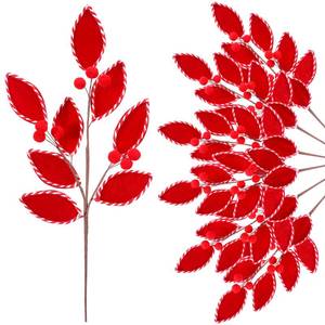 lot 8677 image: Chuangdi 6 Pcs Red Christmas Leaf Picks 14 Red White Christmas Tree Picks and Spray with Pom Pom Berries Xmas Flower Leaf Spray Stem for DIY Wreaths Centerpieces Swags Garlands Xmas Tree Decoration