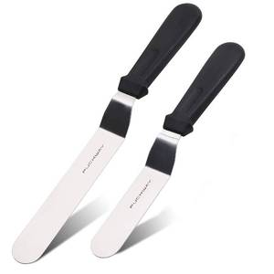 lot 8679 image: PUCKWAY Angled Icing Spatula, Stainless Steel Offset Spatula, Cake Spatula Set of 2 Black 6, 8 inch Blade
