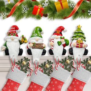 lot 8690 image: Aposemo 4 Pack Christmas Stocking Holders for Mantle, Christmas Gnome Stocking Hangers for Mantel, Christmas Room Stocking Hooks for Fireplace Window Counter Decoration