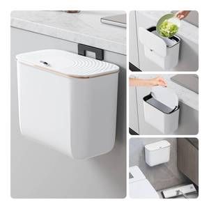 lot 8692 image: LAIMEQAY 1.9 Gallon Hanging Trash Can - Small Under Sink Trash Can with Lid, Wall Mounted Garbage Bin for Kitchen & Bathroom Cupboard, Odor-Control, Extended Clamping Ring, White