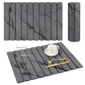 lot 8693 image: Stone Dish Drying Mat for Kitchen Counter, 24 x15 Dishes Drying Matt Kitchen Counter, Absorbent Diatomaceous Earth Bath Quick Dry Mats for Tableware, Bottles and Cup(Dark Grey Marble)