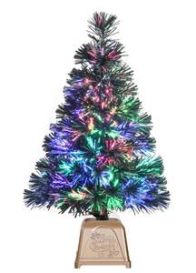 lot 8694 image: e Crafty Pre-lit Mini Christmas Tree, Tabletop Artificial Fiber Optic Christmas Trees with Gold Base -24 Inch