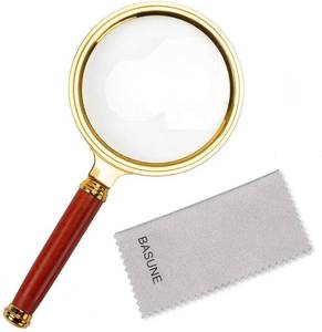 lot 8717 image: BASUNE 10X Handheld Magnifier, Reading Magnifier Loupe Glasses 10X with Rosewood Handle for Book and Newspaper Reading, Insect and Hobby Observation, Classroom Science (Clear, Plastic Frame)