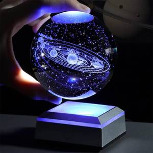 lot 8723 image: 3D Solar System Crystal Ball with LED Colorful Lighting Touch Base, 80mm Space Gifts with Laser Engraved, Him Best Birthday Dad Physics Science Teacher Night Light Planet Lamp